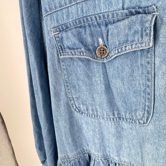 Vintage Capacity Denim Midi Dress Embroidered Floral Western Size Large Cottage - Picture 5 of 11